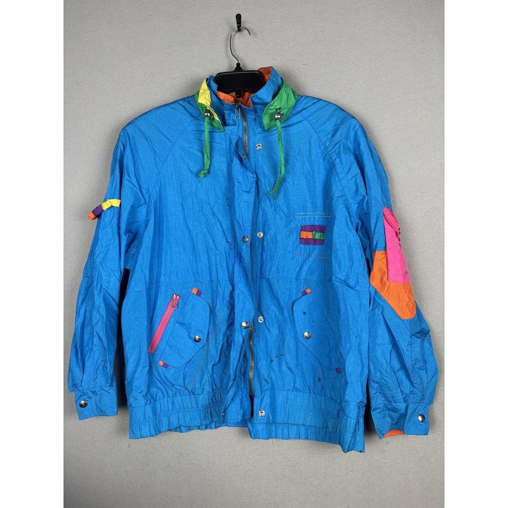 Vintage Andy Johns Jacket Mens Large Blue Nylon Colorblock Windbreaker 80s